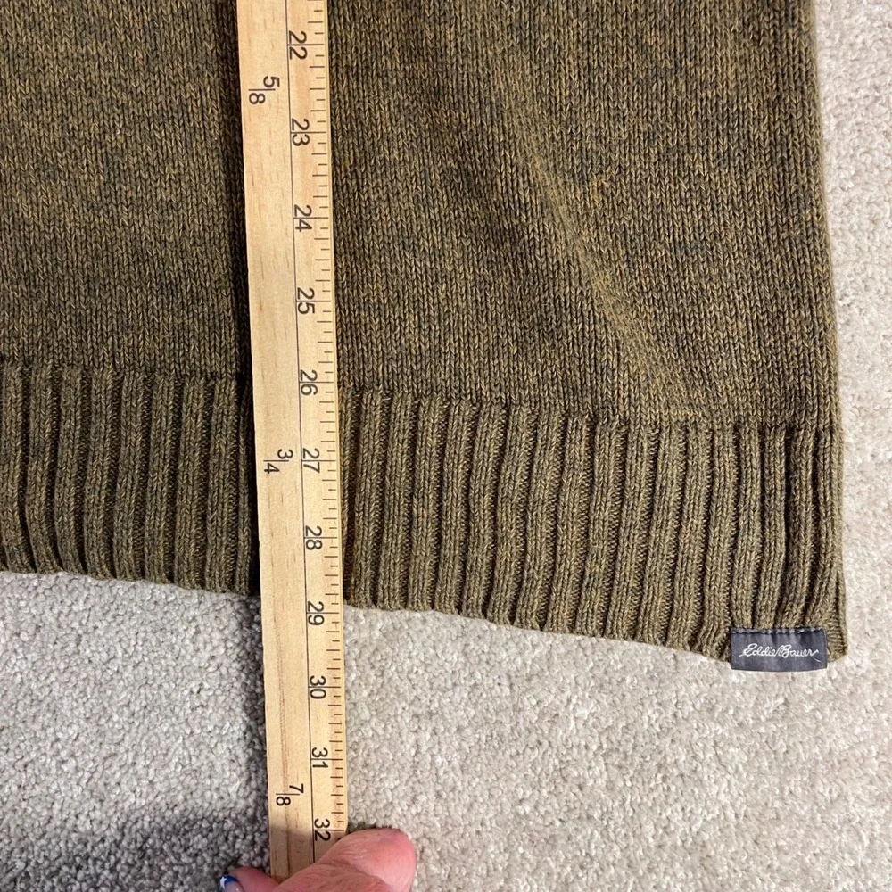 Eddie Bauer Quarter Zip Sweater Mens XL Olive Green 100% Cotton Knit